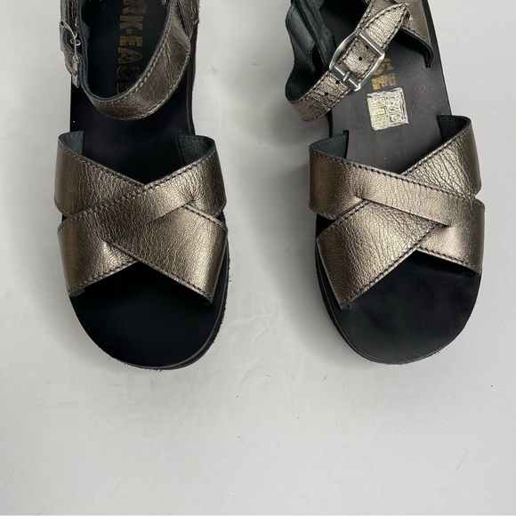 Kork-Ease AVA CLASSIC Leather Platform Wedge Sandals Black Silver Metallic Sz 37 - Picture 7 of 15